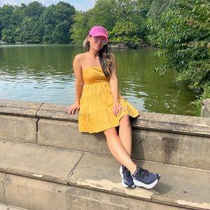 Mustard cotton dress with pockets